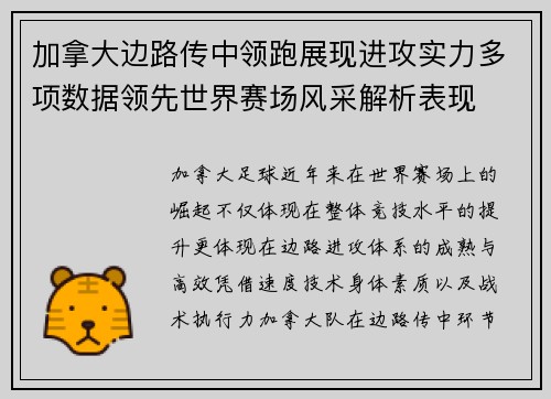 加拿大边路传中领跑展现进攻实力多项数据领先世界赛场风采解析表现